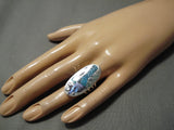Important Native American Zuni Harlan Coonsis Sterling Silver Blue Bird Turquoise Ring-Nativo Arts