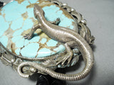 One Of The Biggest Native American Navajo #8 Turquoise Sterling Silver Lizard Bolo Tie-Nativo Arts