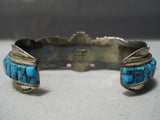 One Of Most Detailed Vintage Native American Navajo Turquoise Sterling Silver Bracelet Old-Nativo Arts