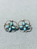Fabulous Vintage Native American Zuni Blue Gem Turquoise Sterling Silver Earrings-Nativo Arts