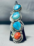 4 Story Tall Vintage Native American Navajo Turquoise Sterling Silver Leaf Ring-Nativo Arts