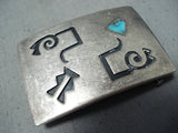 Tremendous Vintage Hopi Native American Turquoise Sterling Silver Buckle Old-Nativo Arts