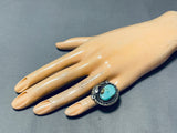 Authentic Vintage Native American Navajo Blue Gem Turquoise Sterling Silver Ring Old-Nativo Arts
