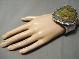 Important Native American Navajo Hand Scalloped Sterling Silver Royston Turquoise Bracelet-Nativo Arts