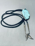 Large Turquoise Leaf Vintage Native American Navajo Blue Diamond Sterling Silver Bolo Tie-Nativo Arts