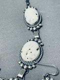 Fabulous Native American Navajo White Buffalo Turquoise Sterling Silver Necklace & Earrings Set-Nativo Arts
