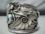 Huge Howling Coyote Vintage Native American Navajo Turquoise Sterling Silver Bracelet-Nativo Arts