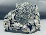 Massive San Felipe Signed Sterling Silver Buffalo Leaves Bracelet-Nativo Arts
