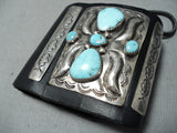 Tremendous Navajo Turquoise Sterling Silver Leather Bowguard Native American-Nativo Arts