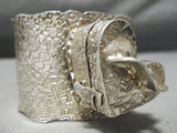 Native American Cathy Whitman Huge Vintage Sterling Silver Heart Pillbox Bracelet Cuff-Nativo Arts