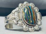 One Of The Best Vintage Native American Navajo Rainbow Calsilica Sterling Silver Bracelet-Nativo Arts