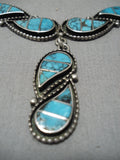 Stunning Vintage Native American Navajo Choker Inlay Turquoise Sterling Silver Necklace-Nativo Arts