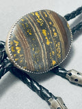 Unrivaled Vintage Native American Navajo Signed Jasper Layers Sterling Silver Bolo-Nativo Arts