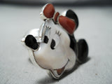 Fabulous Native American Zuni Coral Jet Mother Of Pearl Inlay Sterling Silver Minnie Ring-Nativo Arts