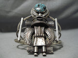 Statement Vintage Native American Navajo Huge Kachina Turquoise Sterling Silver Bracelet Old-Nativo Arts