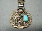 Harry B Yazzie Vintage Native American Navajo Turquoise Sterling Silver Gold Necklace-Nativo Arts