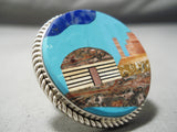 Important Best Inlay Native American Navajo Sky Blue Turquoise Sterling Silver Ring-Nativo Arts