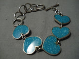 Marv Francis Vintage Native American Navajo Turquoise Sterling Silver Heart Bracelet Old-Nativo Arts