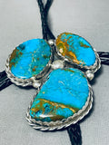 Colossal Mens Turquoise Pool Sterling Silver Native American Navajo Bolo Tie-Nativo Arts