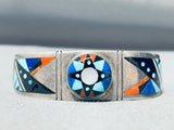 One Of The Most Unique Vintage Native American Navajo Turquoise Inlay Sterling Silver Bracelet-Nativo Arts