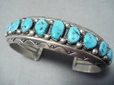 Heavy Zuni Kingman Turquoise Sterling Silver Bracelet Native American-Nativo Arts