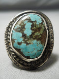 Outstanding Vintage Native American Navajo Green Turquoise Sterling Silver Ring Old-Nativo Arts