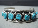 Striking Vintage Native American Navajo Old Kingman Turquoise Sterling Silver Bracelet-Nativo Arts
