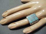 One Of The Most Unique Ever Vintage Native American Navajo Turquoise Inlay Sterling Silver Ring-Nativo Arts