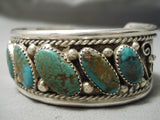 Very Rare Slanted Royston Turquoise Vintage Native American Navajo Sterling Silver Bracelet Old-Nativo Arts