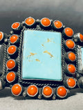 Lee Brown Vintage Native American Navajo Squared #8 Turquoise Sterling Silver Bracelet-Nativo Arts