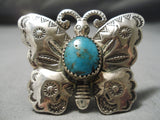 Native American Huge Butterfly Love Vintage Navajo Turquoise Sterling Silver Ring Old-Nativo Arts
