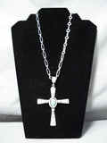 Glorious Native American Navajo Blue Gem Turquoise Sterling Silver Cross Necklace-Nativo Arts