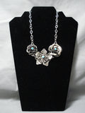 Extremely Detailed Handmade Flower Sterling Silver Turquoise Native American Navajo Necklace-Nativo Arts
