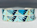 One Of The Most Unique Vintage Native American Navajo Turquoise Inlay Sterling Silver Bracelet-Nativo Arts