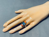 Vibrant Native American Navajo Turquoise Spiny Opal Inlay Sterling Silver Large Ring-Nativo Arts