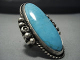 Domed Elongated Ky Blue Turquoise Vintage Navajo Native American Jewelry jewelry Sterling Silver Ring-Nativo Arts