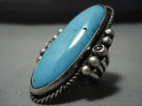 Domed Elongated Ky Blue Turquoise Vintage Navajo Native American Jewelry jewelry Sterling Silver Ring-Nativo Arts