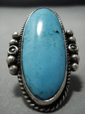 Domed Elongated Ky Blue Turquoise Vintage Navajo Native American Jewelry jewelry Sterling Silver Ring-Nativo Arts