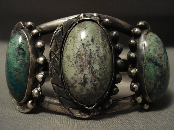 Domed Thick Chrysocolla Native American Jewelry Silver Bead Vintage Navajo Native American Jewelry Silver Bracelet-Nativo Arts