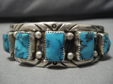 Dramatic Turquoise Vintage Navajo Sterling Silver Native American Bracelet Old-Nativo Arts