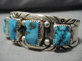 Dramatic Turquoise Vintage Navajo Sterling Silver Native American Bracelet Old-Nativo Arts