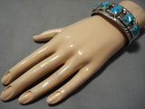 Dramatic Turquoise Vintage Navajo Sterling Silver Native American Bracelet Old-Nativo Arts