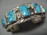 Dramatic Turquoise Vintage Navajo Sterling Silver Native American Bracelet Old-Nativo Arts
