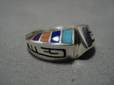 Dramatic Vintage Native American Navajo Sterling Silver Turquoise Lapis Ring-Nativo Arts