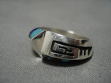 Dramatic Vintage Native American Navajo Sterling Silver Turquoise Lapis Ring-Nativo Arts