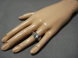 Dramatic Vintage Native American Navajo Sterling Silver Turquoise Lapis Ring-Nativo Arts