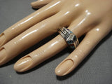 Dramatic Vintage Native American Navajo Sterling Silver Turquoise Lapis Ring-Nativo Arts