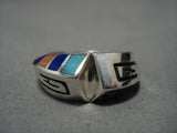 Dramatic Vintage Native American Navajo Sterling Silver Turquoise Lapis Ring-Nativo Arts