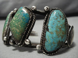 Dramatic Vintage Native American Navajo Triple Turquoise Sterling Silver Bracelet Old-Nativo Arts