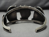 Dramatic Vintage Native American Navajo Triple Turquoise Sterling Silver Bracelet Old-Nativo Arts
